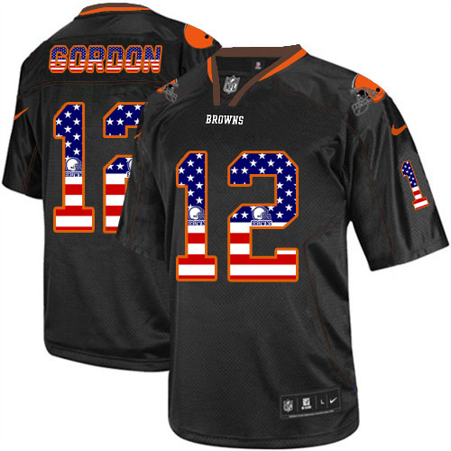 Men's Limited Josh Gordon Nike Jersey Black - #12 USA Flag Fashion NFL Cleveland Browns